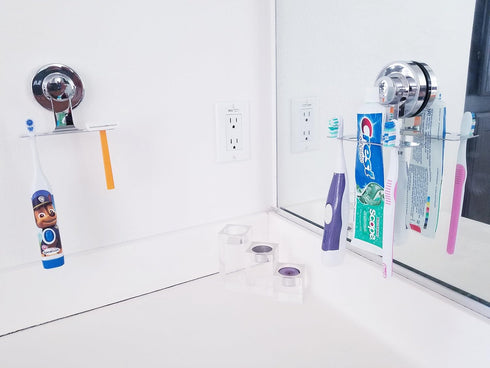 SIMPLELIFE Suction Cup, Mirror, Tile, Wall Mounted, Toothbrush Holder for Bathroom, Does NOT Fall Bathroom Organizer...