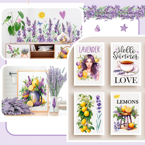 BBTO 12 Sheets Rub on Transfers for Crafts and Furniture Rub on Transfer Stickers Rub on Decals for Wood DIY Paper Home Decor, 5.5 x 5.7 Inch(Lemo...