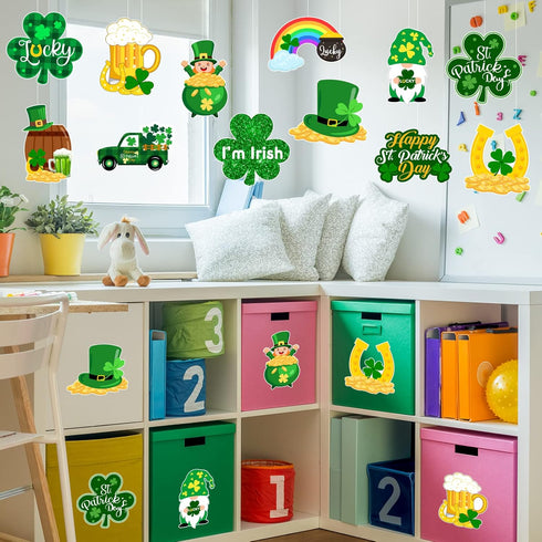 72PCS St Patrick’s Day Bulletin Board Decoration, 12 Styles Lucky Irish Day Shamrock Gnome Leprechaun Classroom Paper Cutouts for Party Decoration...