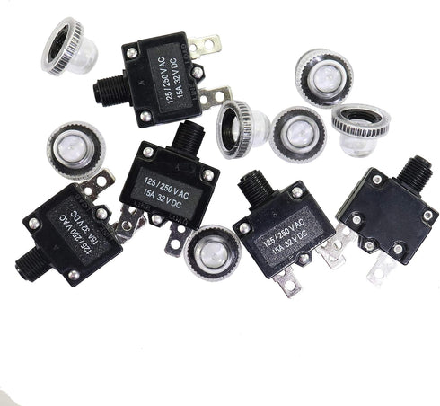 5PCS 20Amp Circuit Breakers with Push Button Reset with Quick Connect Terminals and Waterproof Button Cap...