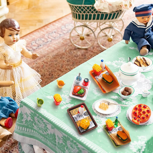 50 Pieces Dollhouse Miniature Fast Food Accessories Set Mixed Resin Food Drink Mini Hamburger Fries Juice Milk Bread Jam Cup Doll Kitchen Pretend ...
