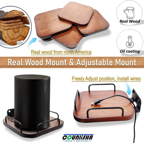 Universal Speaker Wall Mount,Wall Base for Speakers,Adjustable Real Wood Wall Bracket Holder Shelves for Bose,homepod,JBL,Sonos,Sony,KEF,Roku Spea...