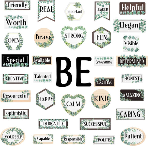 36 Pcs Eucalyptus Affirmations Station Bulletin Decoration Classroom Inspirational Bulletin Board Set Greenery Positive Accent Cutouts Poster for ...