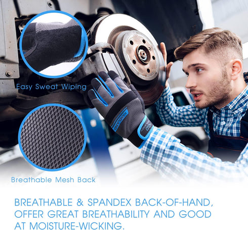 Grip Utility Mechanic Work Gloves for Men & Women, Non-Slip Silicone Box Handling Gloves Touch Screen, Durable, Breathable (Large, Blue-Grip)...