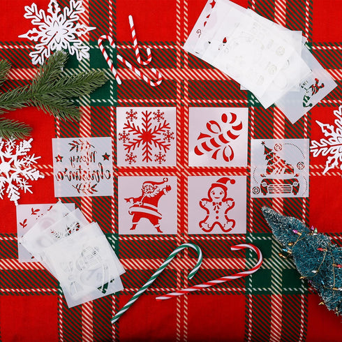 24pcs Small Christmas Stencils, Reusable Xmas Painting 3x3 Inch Template Multiple Patterns Decoration Stencils Painting on Wood for DIY Crafts Car...