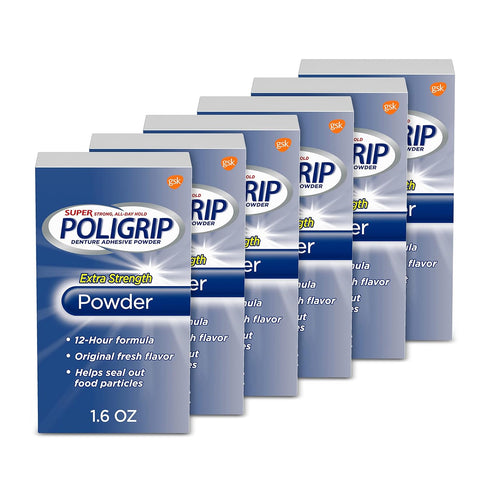 Poligrip Extra Strength Denture Adhesive Powder, Denture Powder for Dentures - 1.6 Ounces (Pack of 6)...