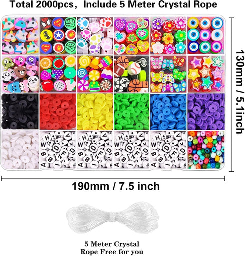 2080PCS letter Clay Beads for Bracelets keychain making kit, letter bedas Fruit Flower Clay Beads Charms Kit with Accessories DIY Crafts for women...
