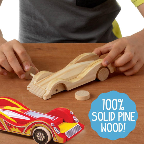Made By Me Build & Paint Your Own Wooden Cars - DIY Wood Craft Kit, Easy to Assemble and Paint 3 Race Cars – Arts and Crafts Kit for Kids Ages 6 a...