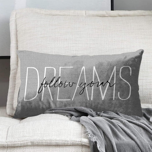 Emvency Throw Pillow Cover Rustic Gray Follow Your Dreams Decorative Pillow Case Monogram Home Bed Decor Rectangle Queen Size 20x30 Inch Cushion P...