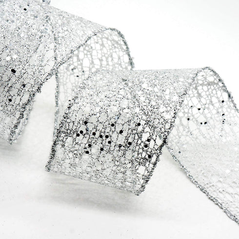 CT CRAFT LLC Sparkling Glitter Mesh Wired Ribbon 2.5" x 10 Yards Silver for Christmas Home Decor Bow Gift Wrapping DIY Crafts Wreath...