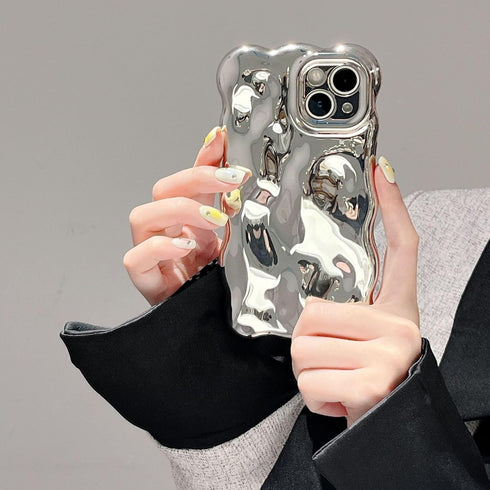 Case for iPhone 14 Pro Max,3D Wave Bubble Shape Ripple Chrome Pattern Soft Non-Yellowing Bumper Case Glitter Shiny Camera Shockproof Women Girls C...
