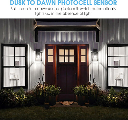 Dusk to Dawn Light Bulbs Outdoor, A19 LED Sensor Light Bulb, 9W(60W Equivalent), Automatic On/Off Photocell, Daylight White 5000K Porch Light, E26...