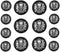 Bezelry Skull Emblem Matte Silver Black Metal Shank Double Blazer Button Set. 6 Pcs of 23mm, 8 Pcs of 15mm...