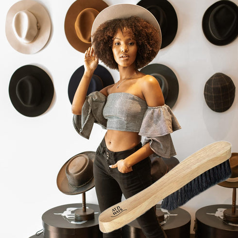 Fedora Hat Brush Lint Remover Duster Brushes for Felt Hats 100% Horse Hair (Black) Wood Brush...