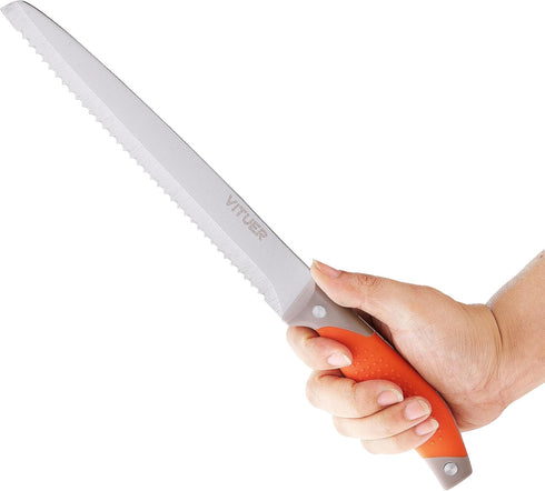 Bread Knife with Cover, 8 inch Serrated Bread Knife for homemade bread, Bread Cutter Ideal for Slicing Homemade Bread, Bagels, Cake (8-Inch Blade ...