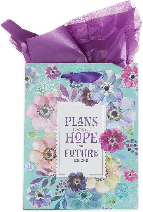 Christian Art Gifts Gift Bag/Tissue Paper Set Hope & A Future Jeremiah 29:11 Bible Verse, Purple/Teal, Medium...