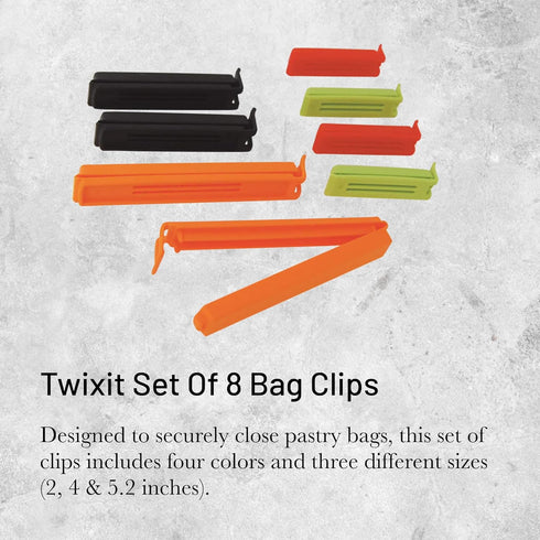 de Buyer Original Twixit Bag Clips, Set of 8 - Includes 2”, 4” & 5.2” Clips - Securely Closes Bags & Creates Leakproof Seal - Dishwasher Safe...