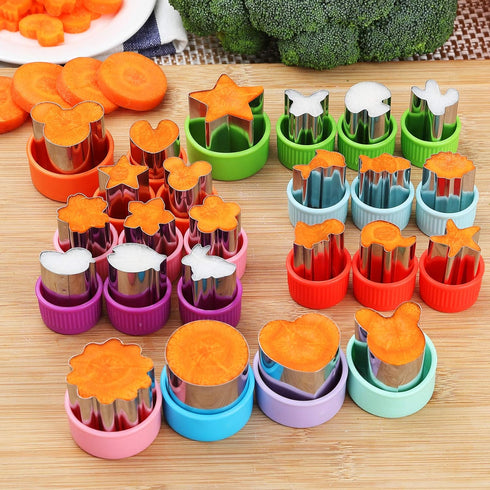 Vegetable Cutter Shapes Set, 24pcs, Mini Cookie Cutters Set Fruit Cookie Pastry Stamps Mold with 30pcs Food Picks and Forks -for Kids Baking and F...