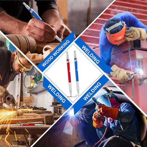 2 Pcs Welders Pencil with 48 PCS Round Refills Mechanical Pencils Metal Welding Marker for Tube Pipe Fitter Welder Steel Construction Woodworking ...