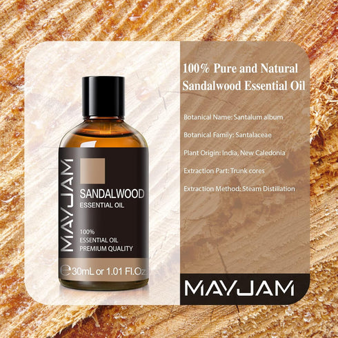 Sandalwood Essential Oil 1.01FL.OZ, MAYJAM Premium Aromatherapy Sandalwood Oil for Diffuser, Candle Making, Home Office Car Yoga Use, 30ML/Bottle...