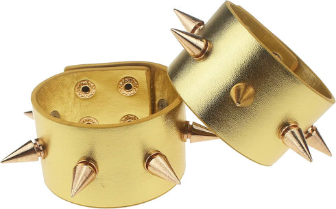 Coolcoco Gold Metal Spike Cuffs Leather Bracelet for Women Girl Cosplay (2 Pieces/Set)...
