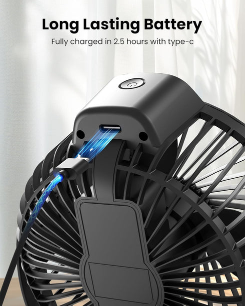Koonie Portable Clip On Fan, Small USB Fan Battery Operated, 3 Speed Rechargeable Mini Fan With LED Display, 360° Rotate Personal Cooling Desk Fan...