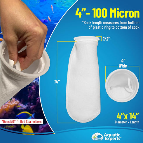 Aquatic Experts 4 inch Ring 100 Micron Felt Filter Sock - Filter Socks for Saltwater Aquarium, Sump Filter Sock, Freshwater Aquarium Socks, Reef F...