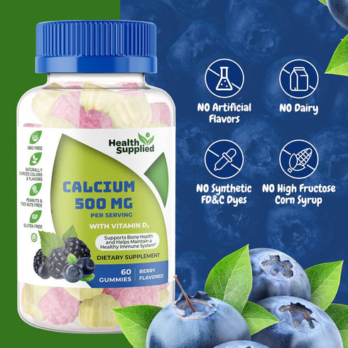 Calcium 500mg with Vitamin D3 1000 IU Gummies | Daily Dietary Supplement | Bone Strength, Growth, Teeth | for Adults, Teens, Kids | Great Tasting ...