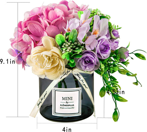 Artificial Rose Flower Bouquet Set, Hydrangea Hand Bouquet and vase, Ins Style Artificial Flower Set?Purple?...