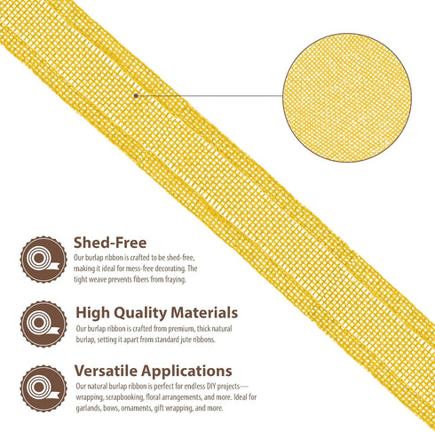 Mandala Crafts Yellow Burlap Wired Ribbon 1 Inches Wide Jute Ribbons for Crafts - 10 Yds Roll Rustic Burlap Wrap Trim Ribbons for Wreaths Bows Par...