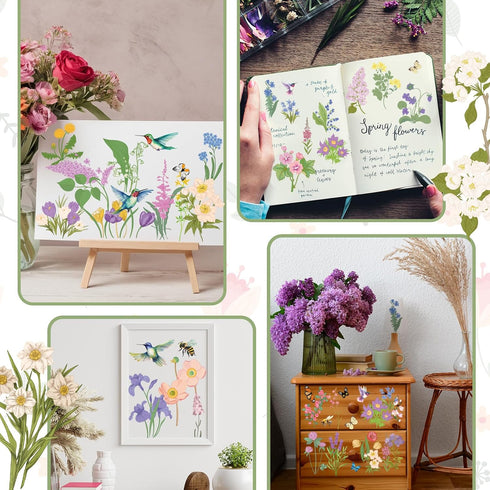 Satinior 16 Sheets Summer Wildflower Rub on Transfers for Crafts Butterfly Bee Bird Flower Spring Stickers Rub on Decals for DIY Furniture Scrapbo...
