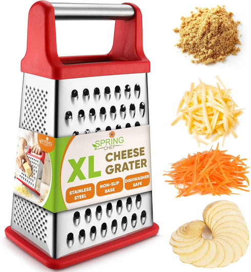 Spring Chef Professional Cheese Grater - Stainless Steel 4 Sided Box Grater for Kitchen, XL Size - Perfect Shredder for Parmesan Cheese, Carrot, P...