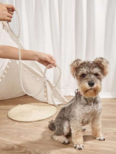 QWINEE Pearl Beaded Pet Leash Cat Dog Leash Elegant Puppy Leash Pet Leash with Lockable Hooks for Small Medium Dogs Cats Kitten White One Size...