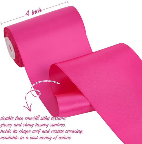HUIHUANG Hot Pink Ribbon 4 inch Wide Double-Faced Satin Ribbon Fuchsia Ribbon for Wedding Chair Sash Bridal Shower Decor Large Bows Making Flower ...