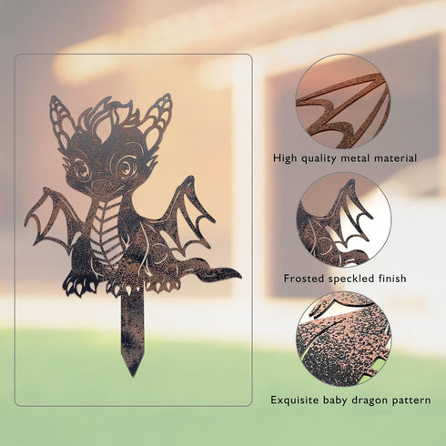 Baby Dragon Garden Stakes Decor, Metal Stake Plant Decorations for Pots, Decorative Garden Stakes, Lawn Art Dragons Garden Decorations, Baby Drago...