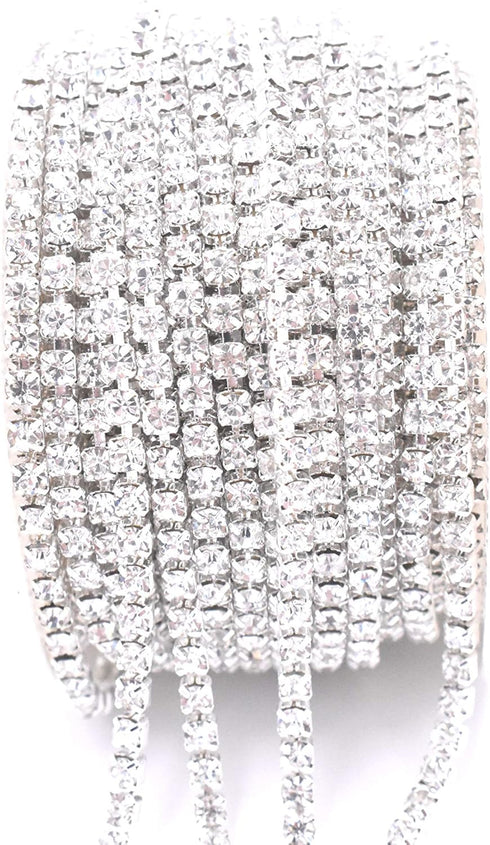 11 Yard Crystal Rhinestone Close Chain Trim Sewing Craft 3mm Silver Color...