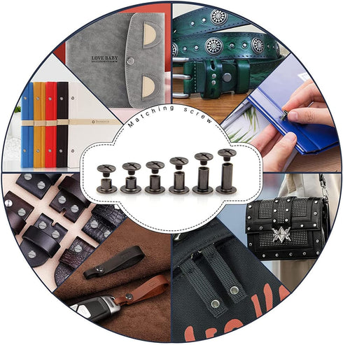 90 Sets Black Chicago Screw Leather Assorted Kit ?6 Sizes of Screw Rivets for Leather Rivet ?for DIY Leather Craft and Bookbinding (M5 X 4, 5, 6, ...