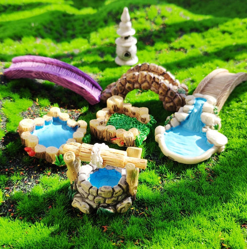 Imitation Moss Miniature Fairy Garden Accessories,Miniature Pond Lawn Garden Ornament Figurines, Mini Lighthouse Water Well Bridge Figurines, Micr...
