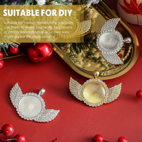 Hicarer 60 Pcs Sublimation Angel Wing Jewelry Blanks Set Rhinestone Bezel Pendant Trays Glod and Silver Sublimation Necklace Blank with Chain Set ...