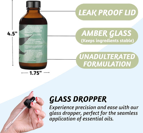 Folkulture Tea Tree Oil for Skin - 4 Fl Oz - 100% Pure, Natural and Undiluted Tea Tree Essential Oil, Premium Grade with Glass Dropper, Organic Oi...