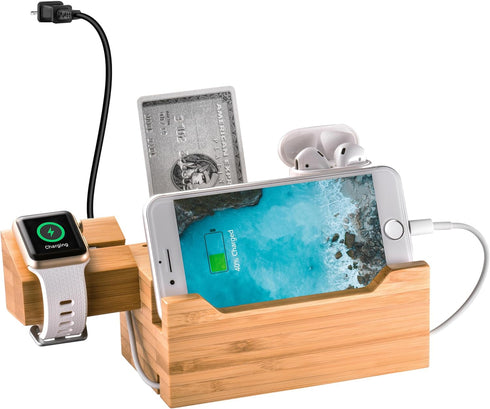 Charging Station Apple Watch Airpods Charger Stand iPhone Charging Dock Cable Management Wood Charging Station with 3 USB Ports Compatible with Ai...