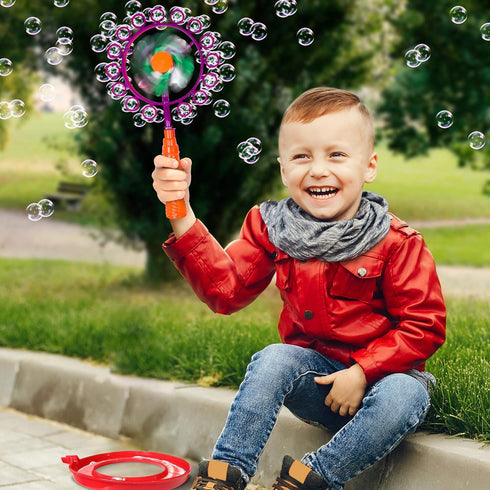 ArtCreativity Windmill Bubble Wand, 15.5 Inch Bubble Blower and Pinwheel Spinner for Kids with Solution in Handle, Outdoor Activity for Summer and...