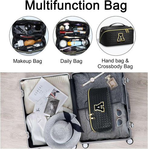 Initial Makeup Bag Cosmetic Bag - Make Up Bag Travel Essentials Makeup Bag Skincare Bags for Women Trendy Makeup Bag Small Makeup Bag Birthday Mot...