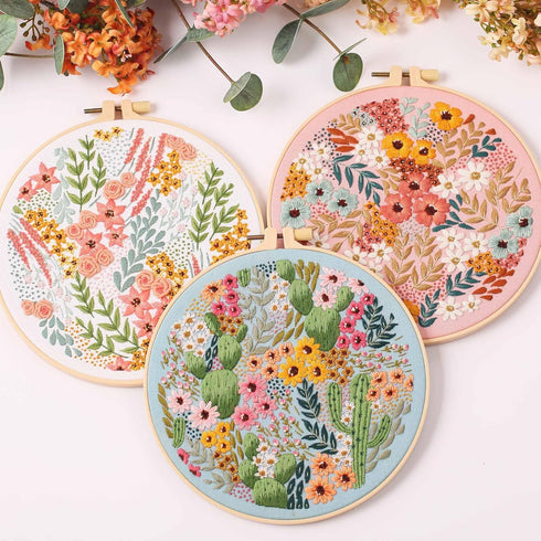 REEWISLY 3 pcs Embroidery Starter kit with Patterns and Instructions, DIY Adult Cross Stitch Kits Beginner, Including 3 Plastic Embroidery Rings, ...