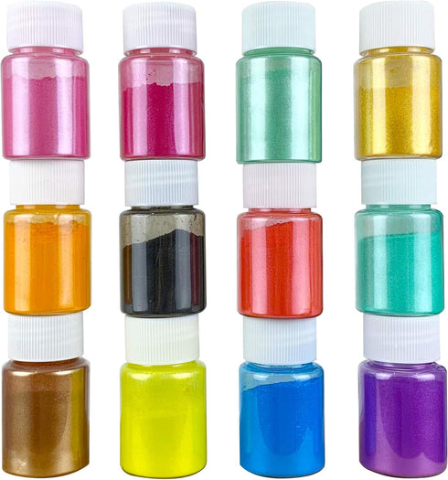Mica Powder Pigment 12 Color, Non-Toxic Safe Natural Epoxy Resin Dye Pigment Powder for DIY Slime Coloring and Soap Dye Making Supplies, Bath Bomb...