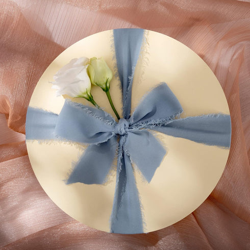 Chiffon Ribbon, 6 Rolls Dusty Blue Handmade Fringe Chiffon Silk Ribbons, 1.5" x 7Yd Ribbon Set for Gift Wrapping, Wedding Invitations, Bouquet Wra...