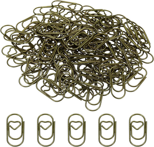 MECCANIXITY Paper Clip Heart-Shaped Cute Decorative Fun Clips Bookmarks 0.8 Inch Bronze Tone for Organize Office Home, Pack of 100...