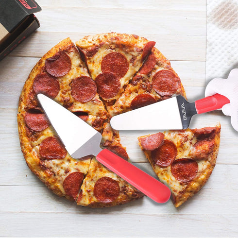 Professional Stainless Steel Pie Spatula Server - 2-Pack Red Cake Cutter & Pizza, Dessert Serving Knife Set - Dishwasher Safe Kitchen Tool...