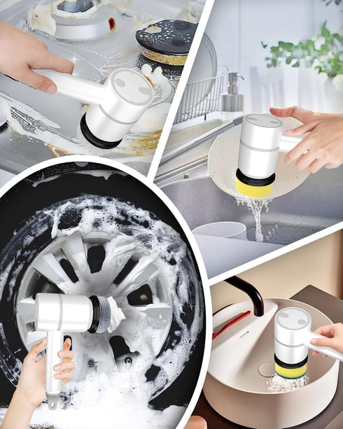 Cordless Electric Spin Scrubber, 3 Adjustable Speeds Cleaning Brush with 4 Replaceable Brush Heads, IPX7 Waterproof Electric Scrub Brush for Kitch...