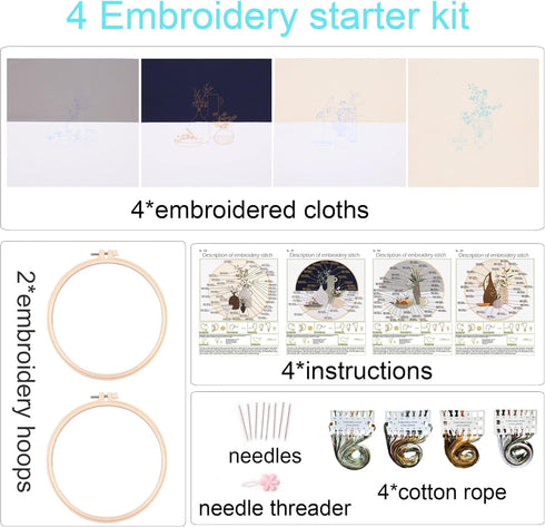 Silentsea 4 Embroidery kit Vase Pattern Stitching Embroidered Cloth Embroidery Starter kit...
